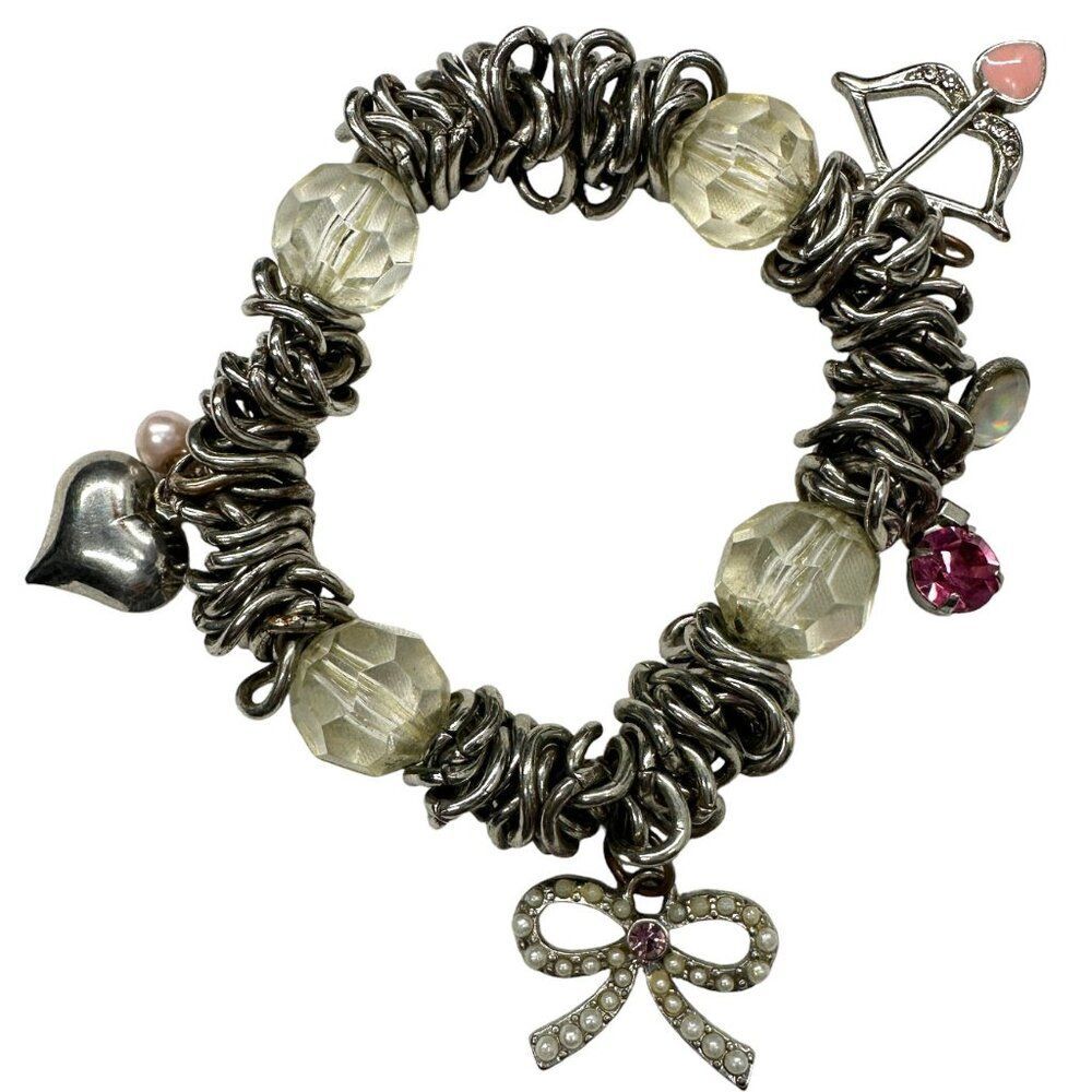 Chunky Silver Metal Charm Bracelet